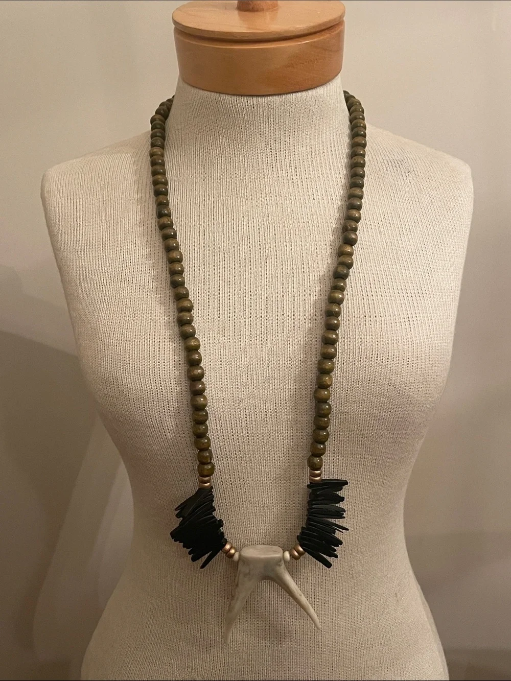 byou Bohemian Wooden Beaded Necklace with Faux Antlers